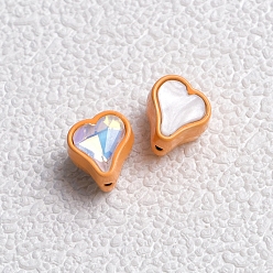 Orange Alloy Cubic Zirconia Beads, Heart, Orange, 11x11x10mm, Hole: 2mm