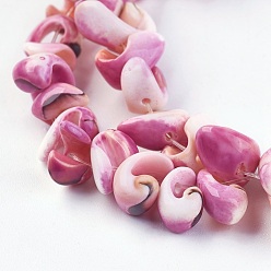 Hot Pink Natural Spiral Shell Beads Strands, Dyed, Nuggets, Hot Pink, 7~12mm, Hole: 1mm, about 100pcs/strand, 16.33 inch(41.5cm)