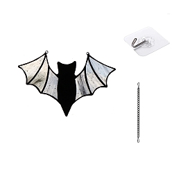 Bat Halloween Stained Acrylic Window Planel with Chain, for Suncatchers Window Home Hanging Ornaments, Bat, 70x100mm