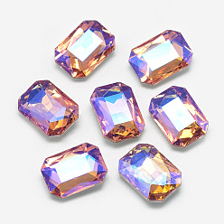 Dark Salmon Pointed Back Glass Rhinestone Cabochons, Back Plated, Faceted, AB Color Plated, Rectangle Octagon, Dark Salmon, 14x10x4.5mm