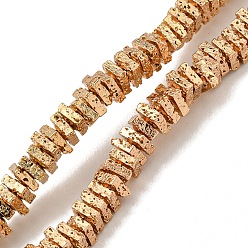 Светло-Золотое Покрытие Гальванические бусины из натуральной лавы, квадратный, свет позолоченные, 3x3x1~1.5 мм, отверстие : 1 мм, около 280 шт / нитка, 15.20'' (38.6 см)