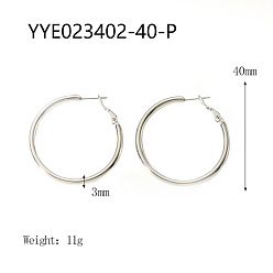 Серебро Стильные 304 большие серьги-кольца из нержавеющей стали, серебряные, 40x3 мм