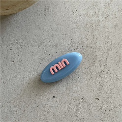 J300-B87 Medium Blue Hair Clip Sweet Candy Colors Oval Hair Clip with Fashionable Letter Duckbill for Girls' Bangs