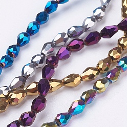 Mixed Color Electroplate Glass Bead Strands, Faceted, teardrop, Mixed Color, 16x10mm, Hole: 1mm, about 50pcs/strand, 31.5 inch