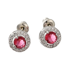 Светло-Вишневый Серьги из латуни с микропаве и цирконием в стойке, долговечный, карат круглой формы, светло-вишневый, 9 мм
