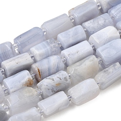 Blue Lace Agate Natural Blue Lace Agate Beads Strands, Column, Faceted, with Seed Beads, 9~12x7~8mm, Hole: 1mm, about 28pcs/strand, 14.96''(38cm)