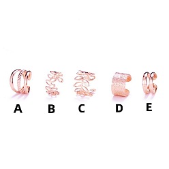 Розовое Золото Сплав манжеты серьги, тройной с-образный, розовое золото , 11~12 мм