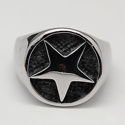 Stainless Steel Color Unique Men's Wide 304 Stainless Steel Finger Rings, Signet Rings for Men, Five-Pointed Star, Stainless Steel Color, 17~23mm