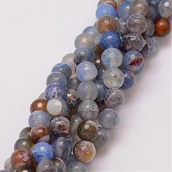 Cornflower Blue Natural Agate Bead Strands, Dyed, Faceted, Round, Cornflower Blue, 10mm, Hole: 1.5mm, about 38pcs/strand, 14 inch