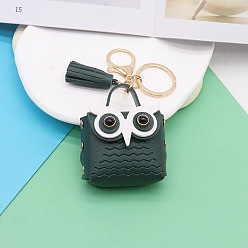 Dark Green Cute Owl Imitation Leather Wallets, with Light Gold Keychian Clasps, Dark Green, Wallet: 5.5x5.5cm