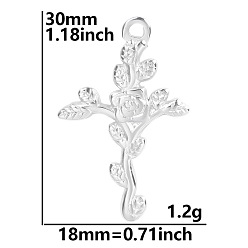 Stainless Steel Color Stainless Steel Pendants, Rose Cross, Stainless Steel Color, 30x18mm