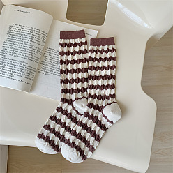 Saddle Brown Stripe Pattern Cotton Knitting Socks, Winter Warm Thermal Socks, Saddle Brown, 300x70mm