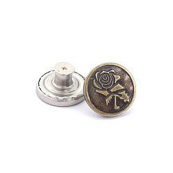 Antique Golden Alloy Button Pins for Jeans, Nautical Buttons, Garment Accessories, Round with Rose, Antique Golden, 20mm