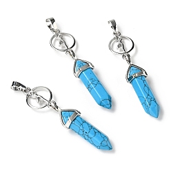 Synthetic Turquoise Synthetic Turquoise with Brass Pendants, Cadmium Free & Lead Free, Bullet Shaped, 65~70mm, Hole: 4.6mm