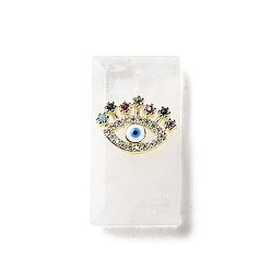 Хрусталь Ограненные подвески из натуральных кристаллов кварца, подвески-прямоугольники из горного хрусталя с латунным микропаве из разноцветных кубических цирконий и эмалевым глазом, золотые, 25.5x13.5x6 мм, отверстие : 1 мм