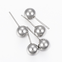 Stainless Steel Color 201 Stainless Steel Ball Stud Earrings, with 304 Stainless Steel Pin, Hypoallergenic Earrings, Stainless Steel Color, 17mm, Pin: 0.8mm