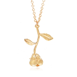 Golden Valentine's Day Theme Alloy Pendant Necklaces, Rose, Golden, 17.72 inch(45cm)