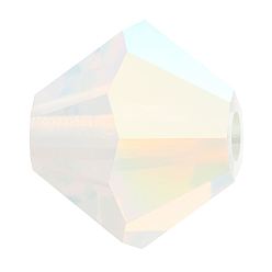 01000 200 White Opal AB Хрустальные бусины preciosa®, чешский хрусталь, биконус(451 69 302 рондель), 01000 200 белый опал ab, 6 мм, отверстие: 1 мм