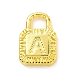Letter A Eco-friendly Rack Plating Brass Pendants, Cadmium Free & Lead Free, Long-Lasting Plated, Lock with Alphabet, Real 18K Gold Plated, Letter.A, 15x10x3mm, Hole: 3.5x4mm