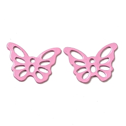Pearl Pink Spray Painted 201 Stainless Steel Pendants, Butterfly Charms, Pearl Pink, 15x10.5x0.5mm, Hole: 1.2mm