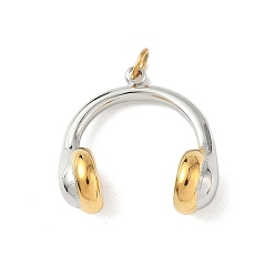 Real Gold Plated & Real Platinum Plated 304 Edelstahl Anhänger, Kopfhörer-Charme, mit Sprungring, echt vergoldet & echt platiniert, 18.5x17.5x7.5 mm, Bohrung: 3 mm