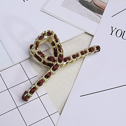 A chain threaded through a coffee-colored ribbon Eco-friendly Zinc Alloy Hair Clip with Ribbon and Shark Teeth Grips