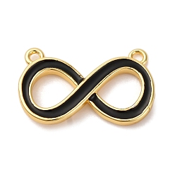 Черный Латунь эмаль подвески, прелести бесконечности, стойки покрытие, долговечный, без кадмия и без свинца, реальный 18 k позолоченный, чёрные, 9.5x16x2 мм, отверстие : 1 мм