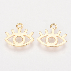 Real 18K Gold Plated Brass Charms, Nickel Free, Real 18K Gold Plated, Eye, Golden, 11.5x13x1mm, Hole: 1mm