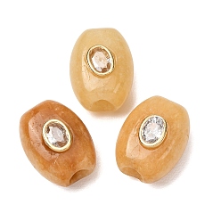 Topaz Jade Natural Topaz Jade European Beads, Oval Large Hole Beads with Brass Pave Clear Cubic Zirconia Findings, Golden, 20~20.5x15.5x13mm, Hole: 5mm