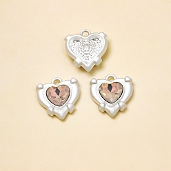 Navajo White Brass with Cubic Zirconia Pendants, Heart, Matte Silver Color, Navajo White, 17x15mm