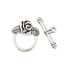 Antique Silver Tibetan Style Toggle Clasps, Lead Free and Cadmium Free, Antique Silver, Size: Flower: 18mm wide, 19mm long, Bar: 4mm wide, 24mm long, hole: 2mm