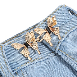 Light Gold Butterfly Shape Alloy Adjustable Jean Button Pins, Waist Tightener, Sewing Fasteners for Garment Accessories, Light Gold, 30x58mm