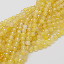 Gold Natural Agate Beads Strands, Faceted, Dyed, Round, Gold, 4mm, Hole: 0.5mm, about 91~93pcs/strand, 14 inch