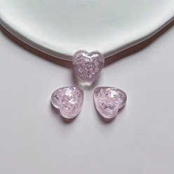 Pearl Pink Transparent Acrylic Cabochons, with Shell inside, Heart, Pearl Pink, 22x22x10mm