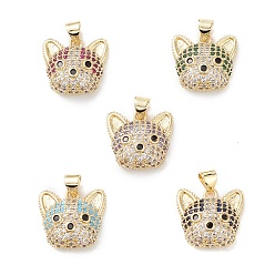 Mixed Color Brass Micro Pave Cubic Zirconia Pendants, Real 16K Gold Plated, Dog Charms, Mixed Color, 16x17x6.5mm, Hole: 5x3mm.