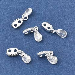 Серебро Латунные овальные разделительные планки с петлями и прозрачной кисточкой из кубического циркония в форме капли., стойки покрытие, долговечный, без свинца и без кадмия, серебряные, 2 мм, отверстие : 14 мм