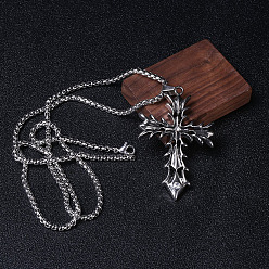 Silver Fashionable Flower Cross Necklace Titanium Steel Pendant Religious Punk Stainless Steel Jewelry.