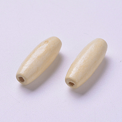 Light Yellow Dyed Natural Wood Beads, Egg Shaped Rugby Wood Beads, Oval/Oblong, Lead Free, Light Yellow, 15x7~8mm, Hole: 3mm, about 3800pcs/1000g