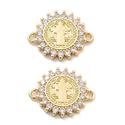 Настоящее золото 18K Стойка покрытие латунь микропаве прозрачный кубический цирконий религия дева мария соединительные подвески, долговечный, без свинца, без кадмии и без никеля, реальный 18 k позолоченный, 18x14.5x2 мм, отверстие : 1.5 мм