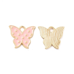 Pink Alloy Enamel Pendants, Light Gold, Butterfly Charm, Pink, 14x16x1.6mm, Hole: 2.6x2mm