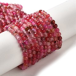 Cerise Natural Agate Beads Strands, Dyed & Heated, Faceted Round, Cerise, 4mm, Hole: 0.8mm, about 93pcs/strand, 14.88 inch(37.8cm)