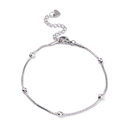 Stainless Steel Color 304 Stainless Steel Box Chain Bracelets, with Round Beads, Stainless Steel Color, 8 inch(20.4cm)