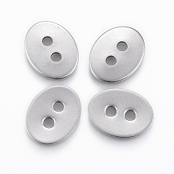 Stainless Steel Color 2-Hole 201 Stainless Steel Sewing Buttons, Flat Oval, for Bracelet Making, Stainless Steel Color, 13.5x10.5x1mm, Hole: 2mm