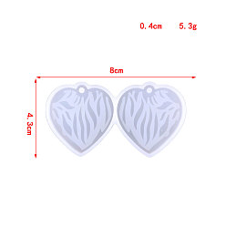White Heart Silicone Pendant Molds, Resin Casting Molds, for UV Resin, Epoxy Resin Craft Making, Heart Pattern, 43x80mm