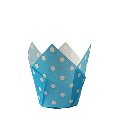 Deep Sky Blue Tulip Cupcake Baking Cups, Greaseproof Muffin Liners Holders Baking Wrappers, Polka Dot Pattern, Deep Sky Blue, 50x80mm