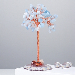 Aquamarine Natural Aquamarine Chips Tree of Life Decorations, Natural Agate Slices Base with Copper Wire Feng Shui Energy Stone Gift for Women Men Meditation, 110~20mm