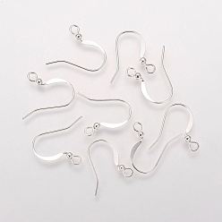 Silver Brass French Earring Hooks, Flat Earring Hooks, Ear Wire, Nickel Free, with Beads and Horizontal Loop, Silver Color Plated, 15mm, Hole: 2mm, 21 Gauge, Pin: 0.7mm
