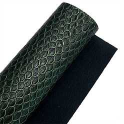 Dark Green Embossed Fish Scales Pattern Imitation Leather Fabric, for DIY Leather Crafts, Bags Making Accessories, Dark Green, 30x135cm