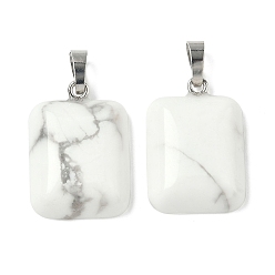 Говлит Природные подвески Говлит, с платиновой и латунной фурнитурой, стойки покрытие, прямоугольник амулеты, 25~25.5x17.5~18x7~8 мм, отверстие : 8x5 мм