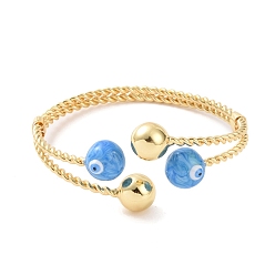 Deep Sky Blue Enamel Evil Eye Open Cuff Bangle, Real 18K Gold Plated Brass Jewelry for Women, Deep Sky Blue, Inner Diameter: 2-1/2 inch(6.5cm)